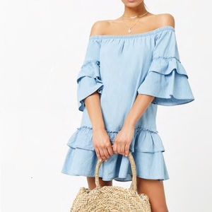 NWT CHAMBRAY OFF THE SHOULDER DRESS